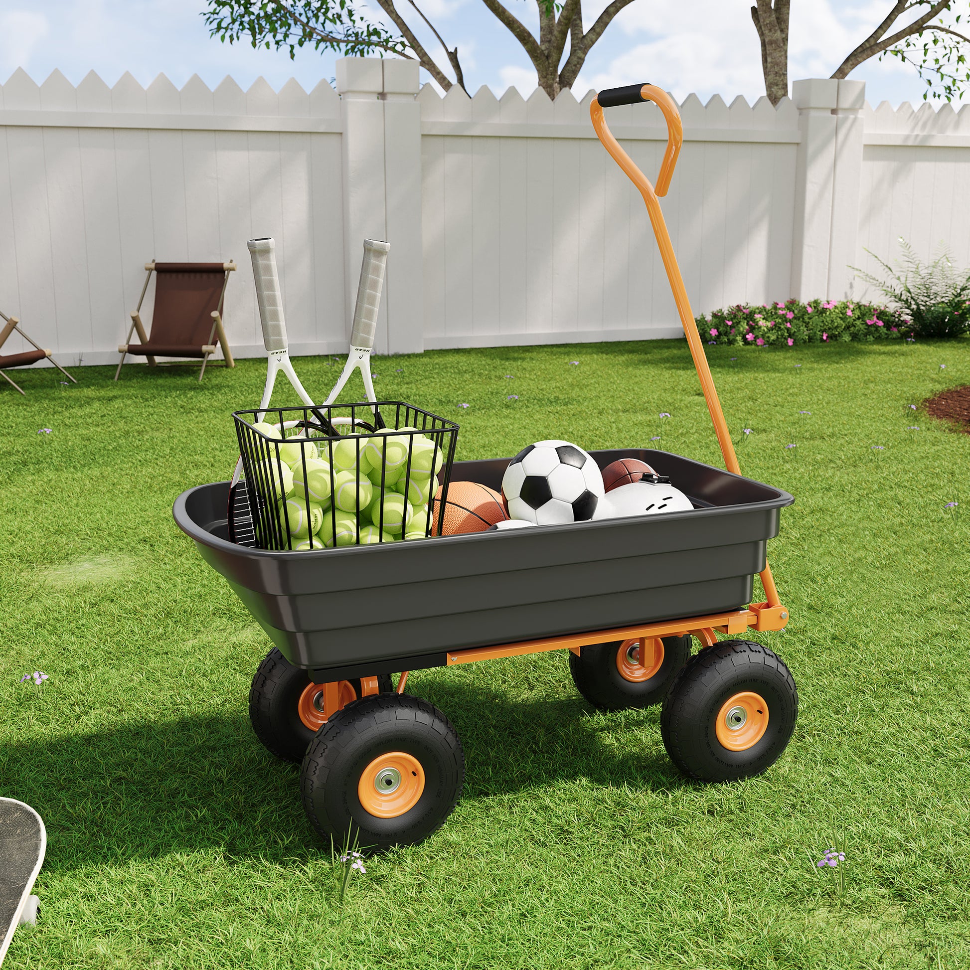 Garvee 600LB Capacity All-Terrain Yard Wagon – Heavy Duty Utility Cart with Quick-Dump & Adjustable Handle, Perfect for Hauling Soil, Plants, Gardening Tools, and Landscaping Work