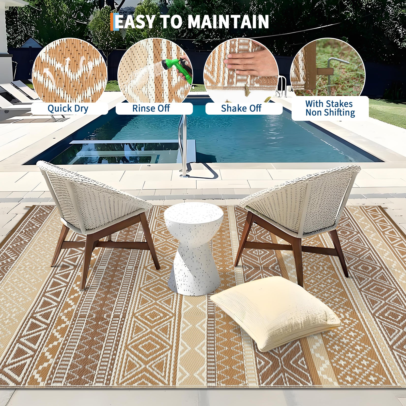 Garvee Durable Weather-Resistant Outdoor Area Rug – Ideal for Patio, Garden, Lawn – Easy-Clean & Stylish, Multicolor(Earth-Tone), 10x14ft