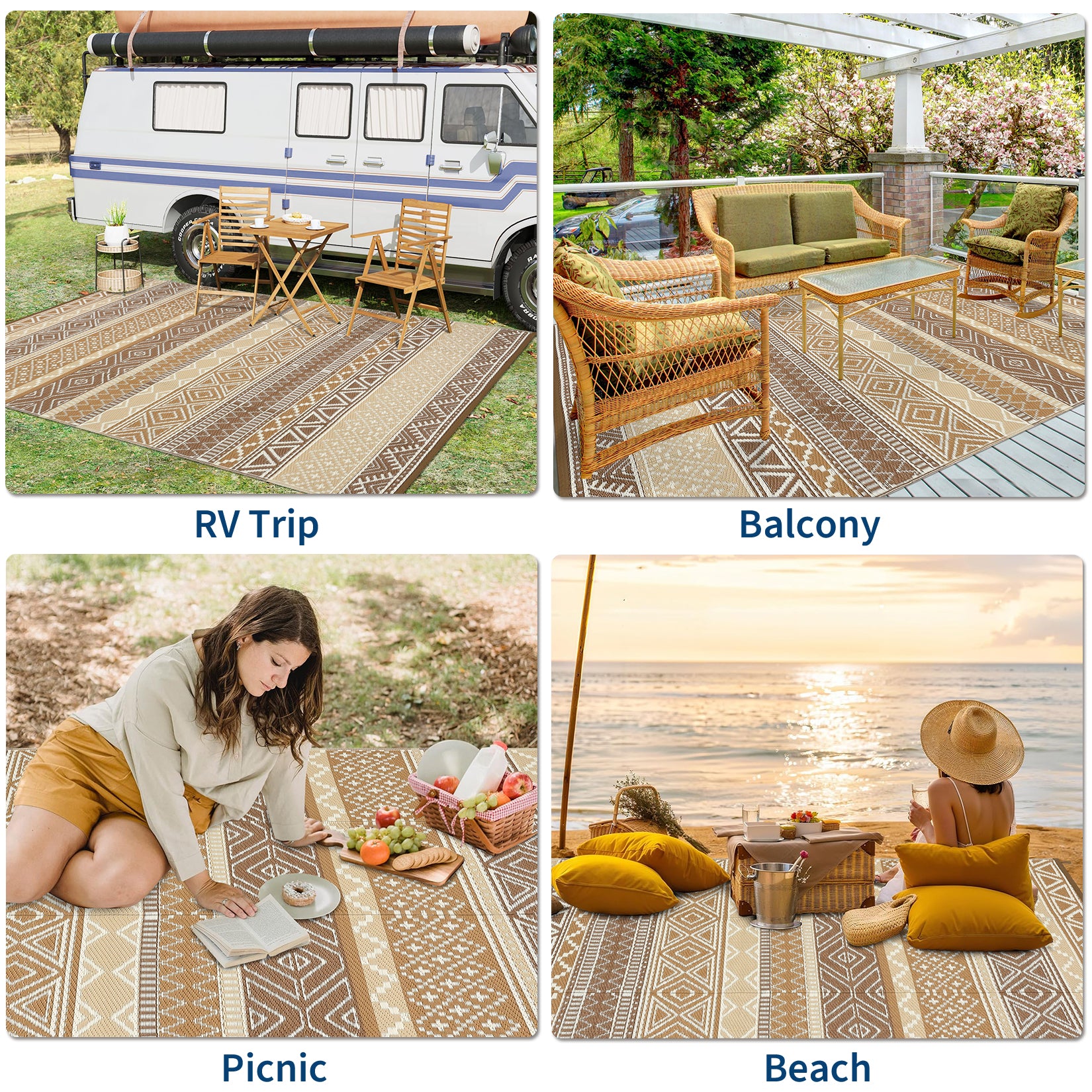 Garvee Durable Weather-Resistant Outdoor Area Rug – Ideal for Patio, Garden, Lawn – Easy-Clean & Stylish, Multicolor(Earth-Tone), 10x14ft