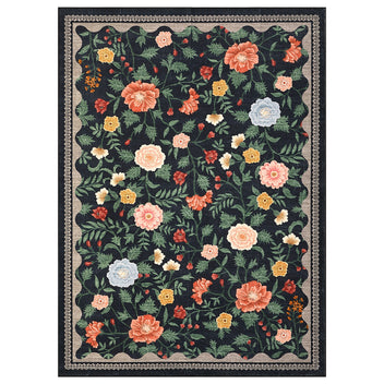 Garvee Floral 5x7 Black Rugs Non-Slip Machine Washable Area Rugs for Living Room Girls Bedroom Dining Room Office Playroom Decor