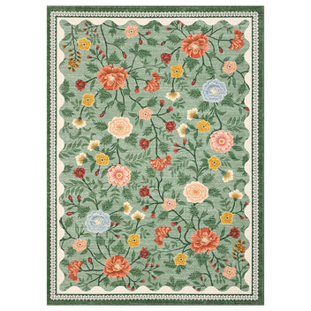 Garvee Washable 9x12 Area Rugs Non Slip Farmhouse Floral Print Accent Carpet Green Ultra Soft Low Pile