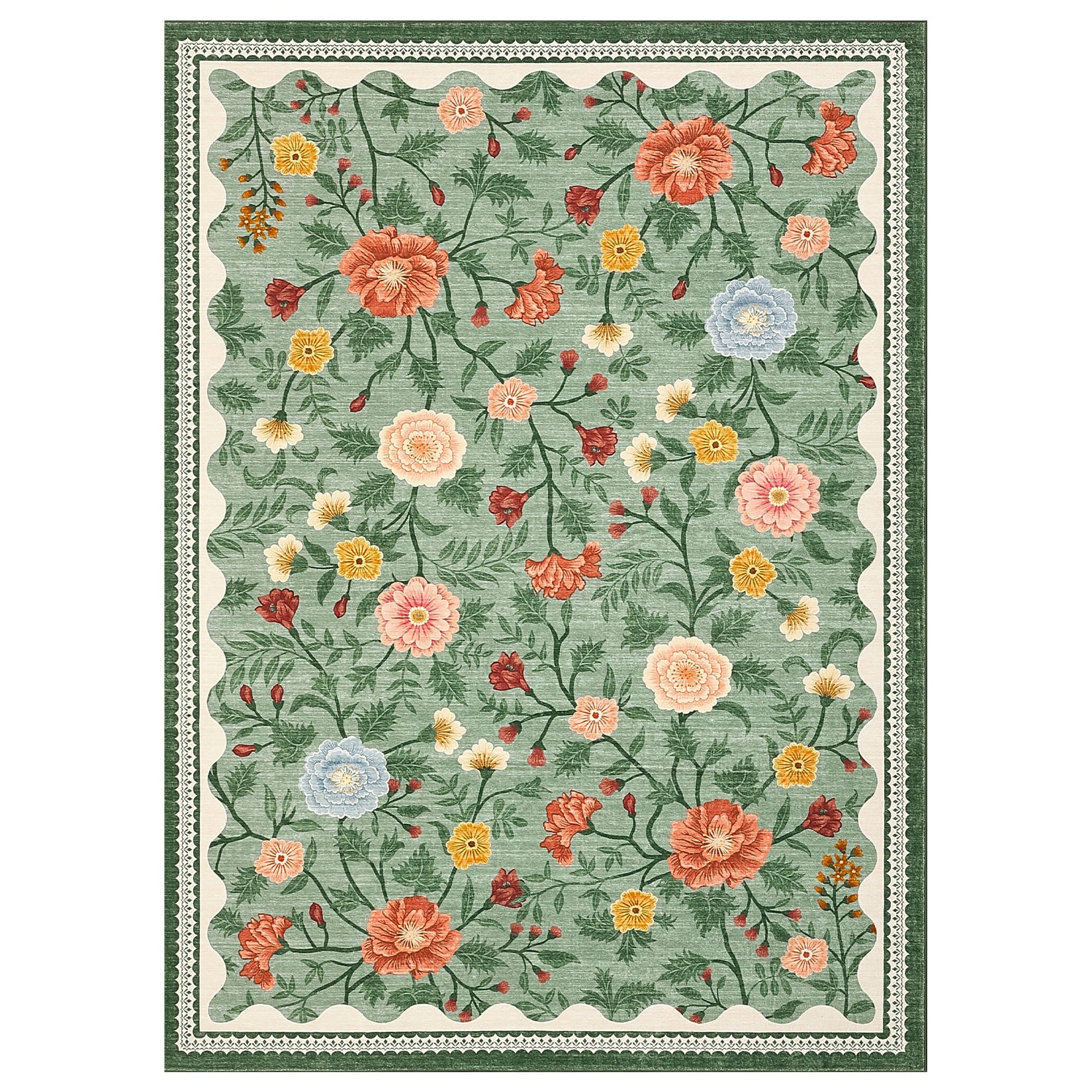 Garvee 8x10 Area Rugs Floral Washable Non-Slip Carpet for Living Room Bedroom Dining Room Green