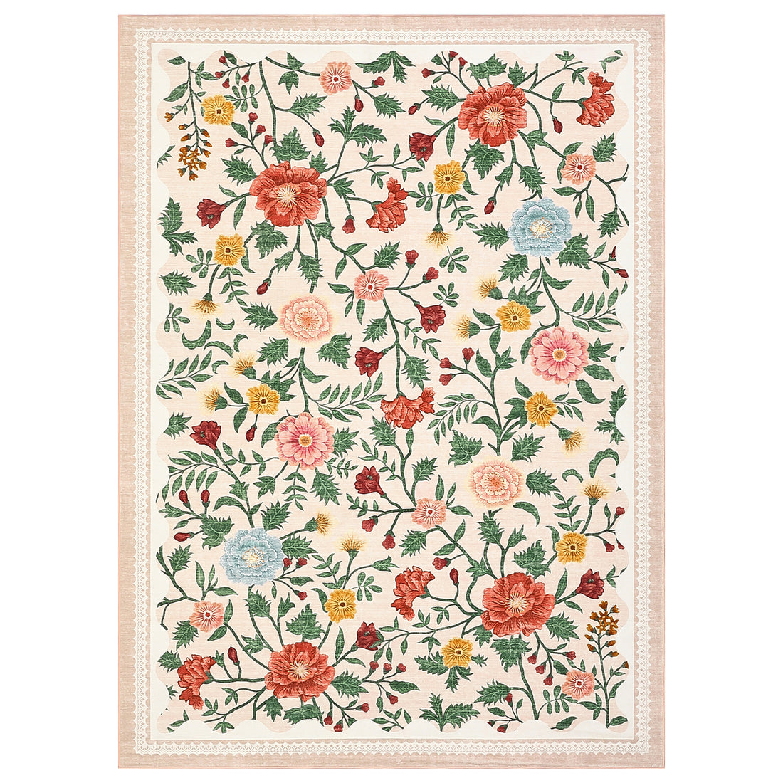 Garvee 8x10 Area Rugs Floral Washable Non-Slip Carpet for Living Room Bedroom Dining Room Beige
