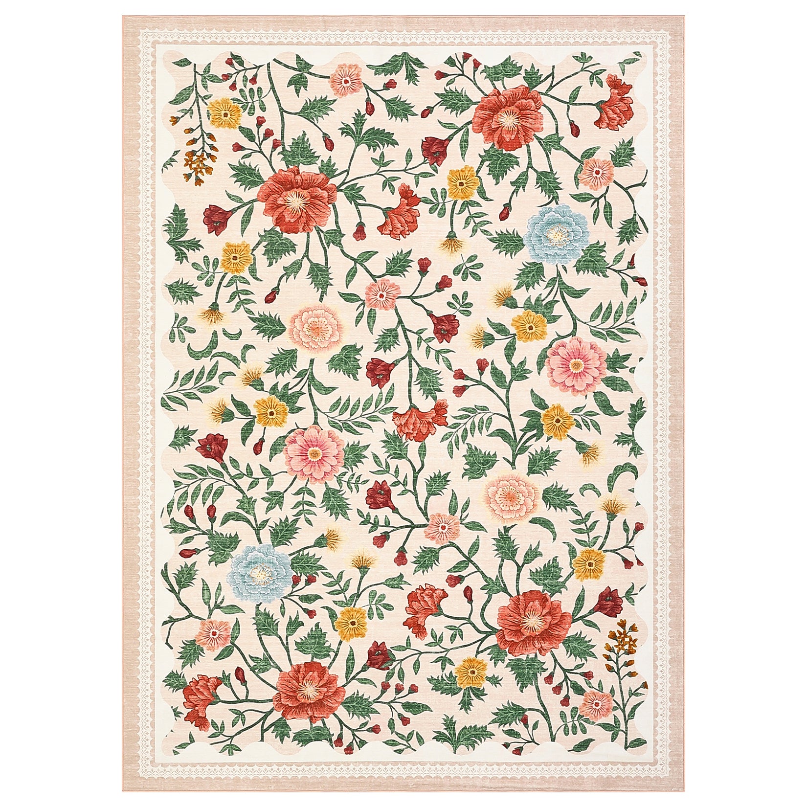 Garvee Floral 5x7 Beige Rugs Non-Slip Machine Washable Area Rug for Living Room Girls Bedroom Dining Room Office Playroom Decor