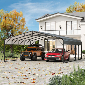 Garvee Heavy Duty Metal Carport 20x25 ft – Reinforced Base & Galvanized Steel Roof – Weather-Resistant Outdoor Car Shelter for SUV, Truck, Boat Storage – Gray