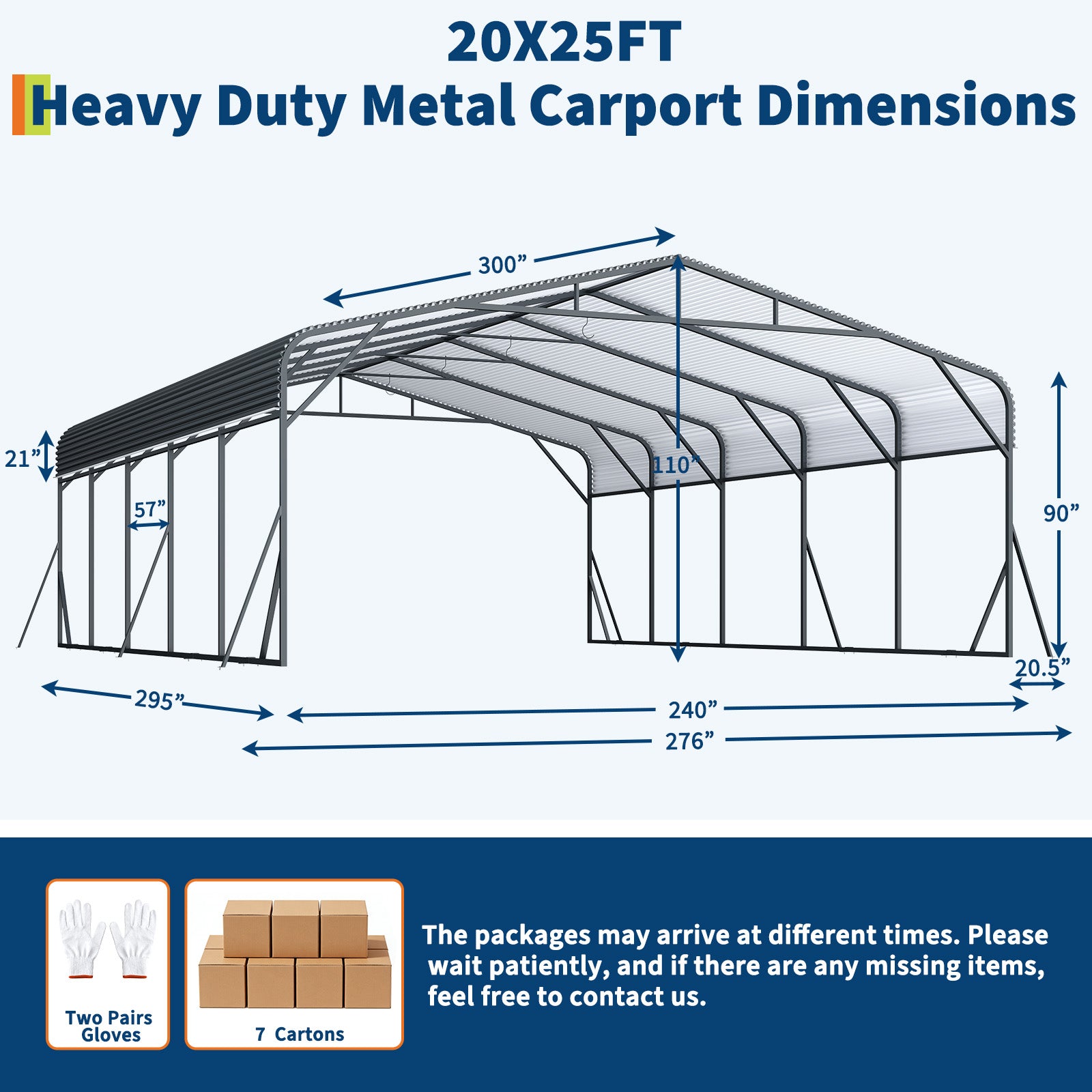 Garvee Heavy Duty Metal Carport 20x25 ft – Reinforced Base & Galvanized Steel Roof – Weather-Resistant Outdoor Car Shelter for SUV, Truck, Boat Storage – Gray