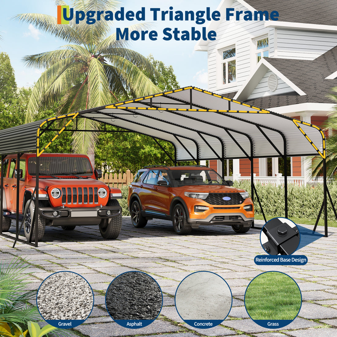 Garvee Heavy Duty Metal Carport 20x25 ft – Reinforced Base & Galvanized Steel Roof – Weather-Resistant Outdoor Car Shelter for SUV, Truck, Boat Storage – Gray