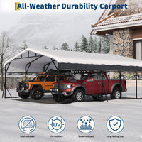 Garvee Heavy Duty Metal Carport 20x25 ft – Reinforced Base & Galvanized Steel Roof – Weather-Resistant Outdoor Car Shelter for SUV, Truck, Boat Storage – Gray