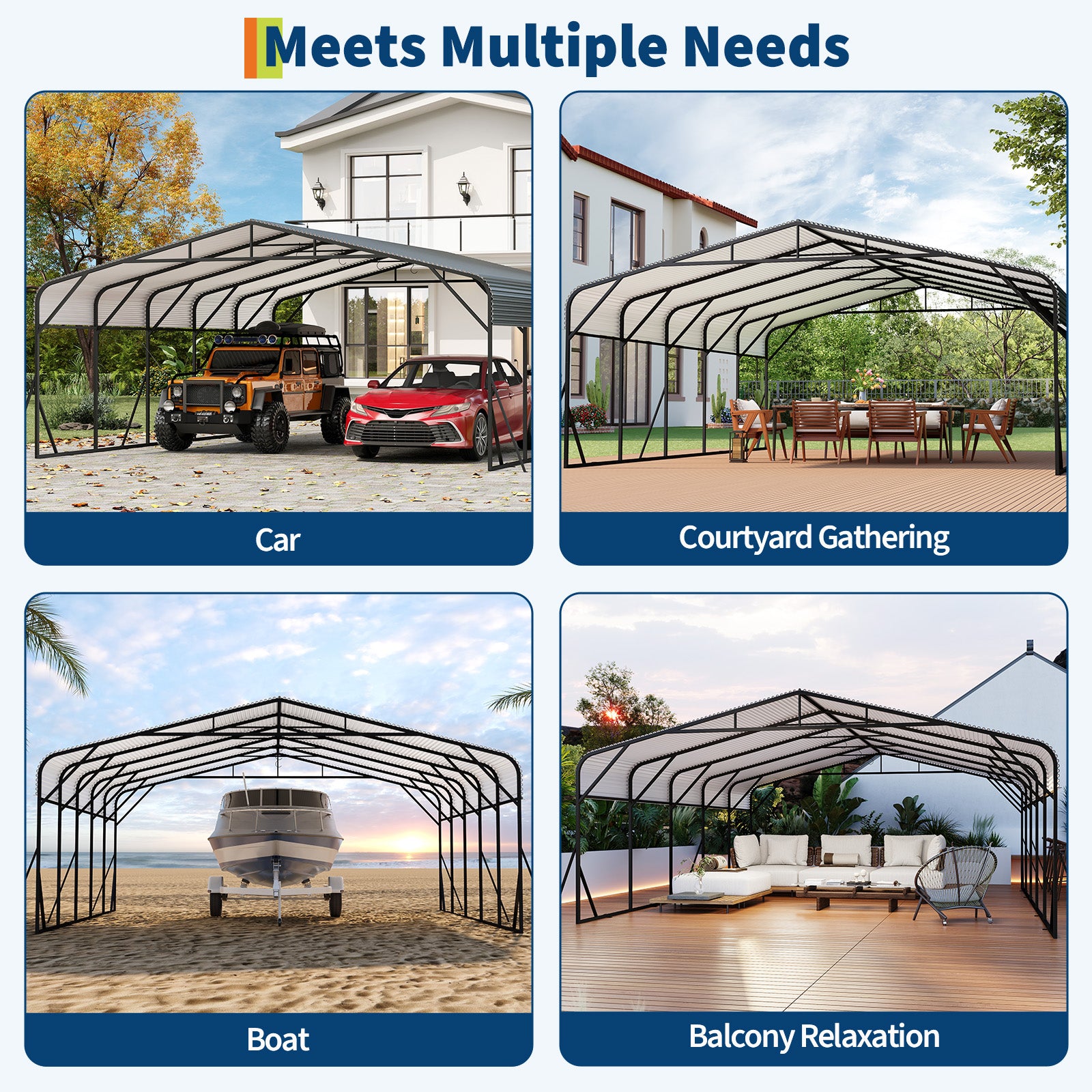 Garvee Heavy Duty Metal Carport 20x25 ft – Reinforced Base & Galvanized Steel Roof – Weather-Resistant Outdoor Car Shelter for SUV, Truck, Boat Storage – Gray