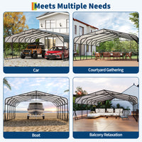 Garvee Heavy Duty Metal Carport 20x25 ft – Reinforced Base & Galvanized Steel Roof – Weather-Resistant Outdoor Car Shelter for SUV, Truck, Boat Storage – Gray