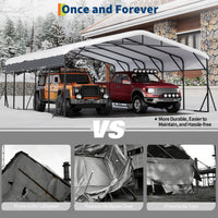 Garvee Heavy Duty Metal Carport 20x25 ft – Reinforced Base & Galvanized Steel Roof – Weather-Resistant Outdoor Car Shelter for SUV, Truck, Boat Storage – Gray
