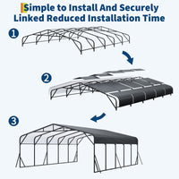 Garvee Heavy Duty Metal Carport 20x25 ft – Reinforced Base & Galvanized Steel Roof – Weather-Resistant Outdoor Car Shelter for SUV, Truck, Boat Storage – Gray