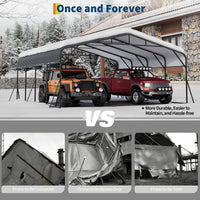 Garvee Heavy Duty 20x20 FT Metal Carport with Reinforced Base and Galvanized Steel Roof - Outdoor Weatherproof Garage Shelter Canopy for SUV, Truck, Boats - Grey