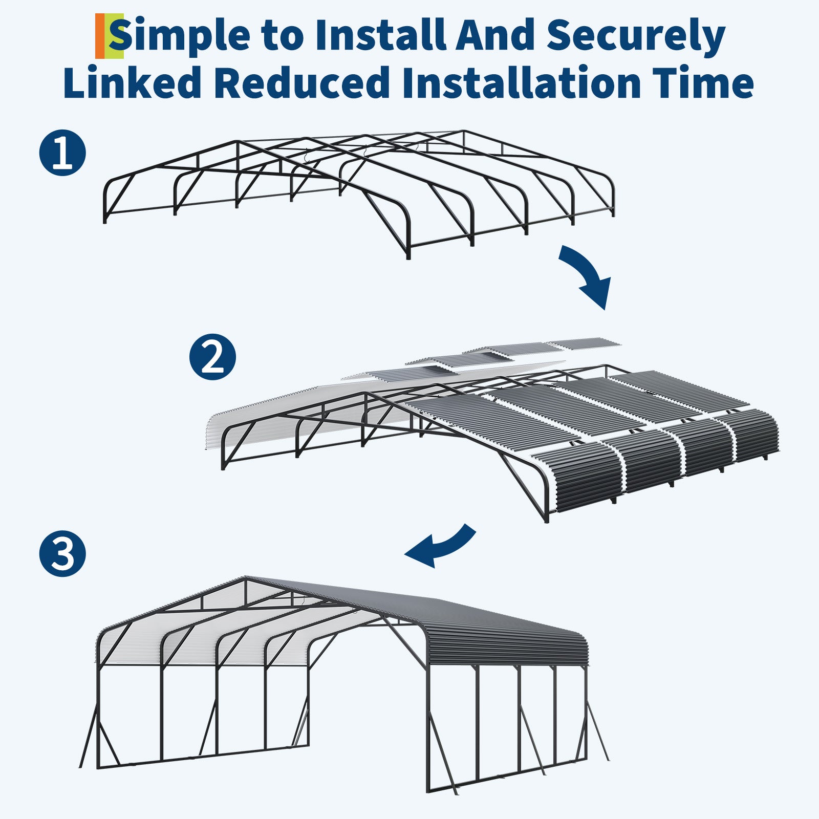 Garvee Heavy Duty 20x20 FT Metal Carport with Reinforced Base and Galvanized Steel Roof - Outdoor Weatherproof Garage Shelter Canopy for SUV, Truck, Boats - Grey