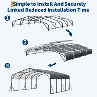 Garvee Heavy Duty 20x20 FT Metal Carport with Reinforced Base and Galvanized Steel Roof - Outdoor Weatherproof Garage Shelter Canopy for SUV, Truck, Boats - Grey