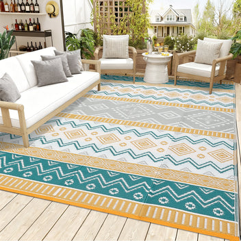 Garvee Outdoor Area Rug Waterproof Plastic Straw Rug, Boho Reversible RV Mat, Stain-Resistant Indoor Outdoor Carpet for Picnic, Deck, Balcony, Beach, Patio