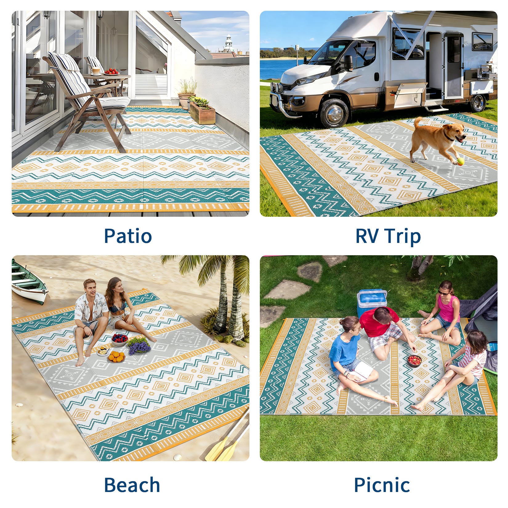 Garvee Outdoor Area Rug Waterproof Plastic Straw Rug, Boho Reversible RV Mat, Stain-Resistant Indoor Outdoor Carpet for Picnic, Deck, Balcony, Beach, Patio, 10' × 20'