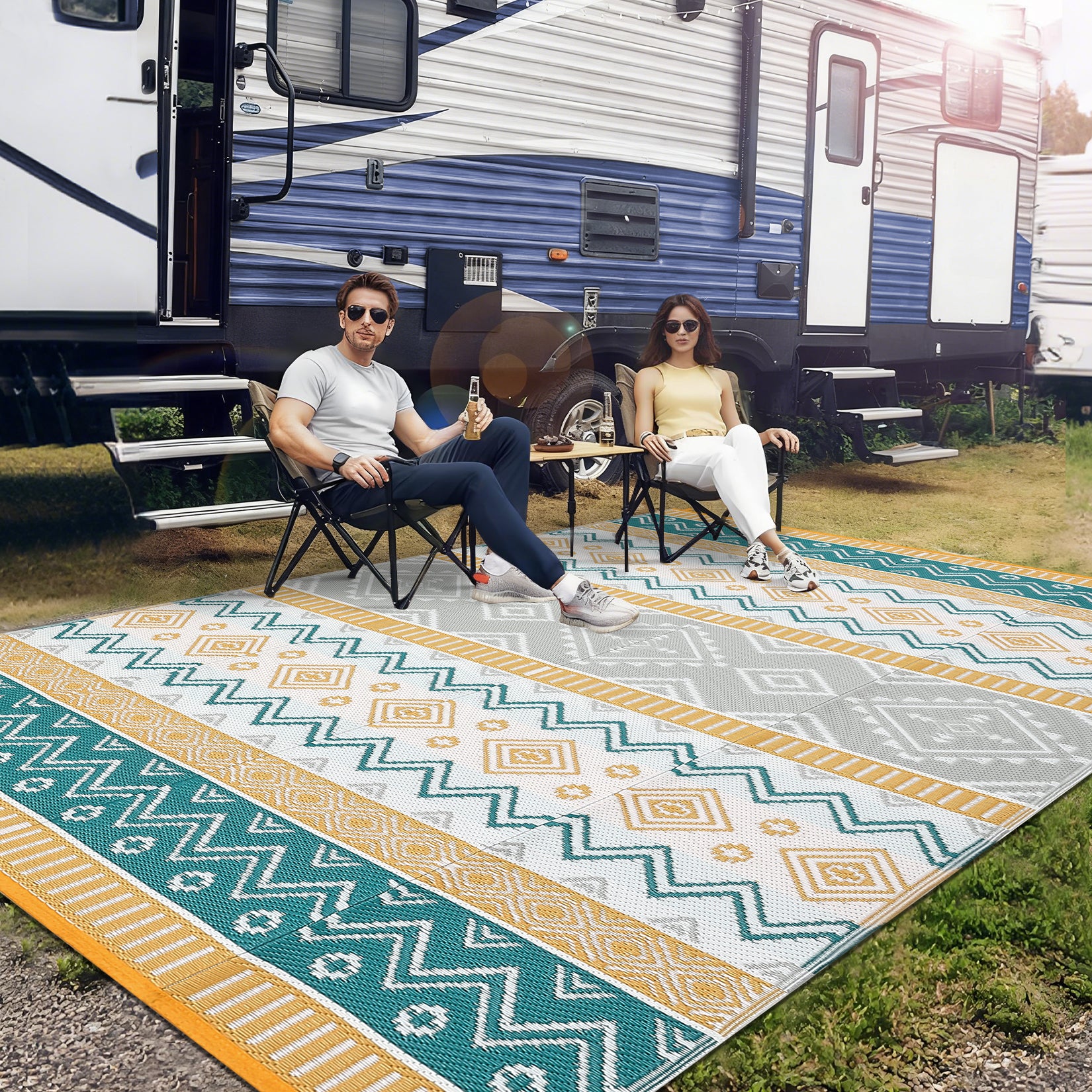 Garvee Outdoor Area Rug Waterproof Plastic Straw Rug, Boho Reversible RV Mat, Stain-Resistant Indoor Outdoor Carpet for Picnic, Deck, Balcony, Beach, Patio, 10' × 20'