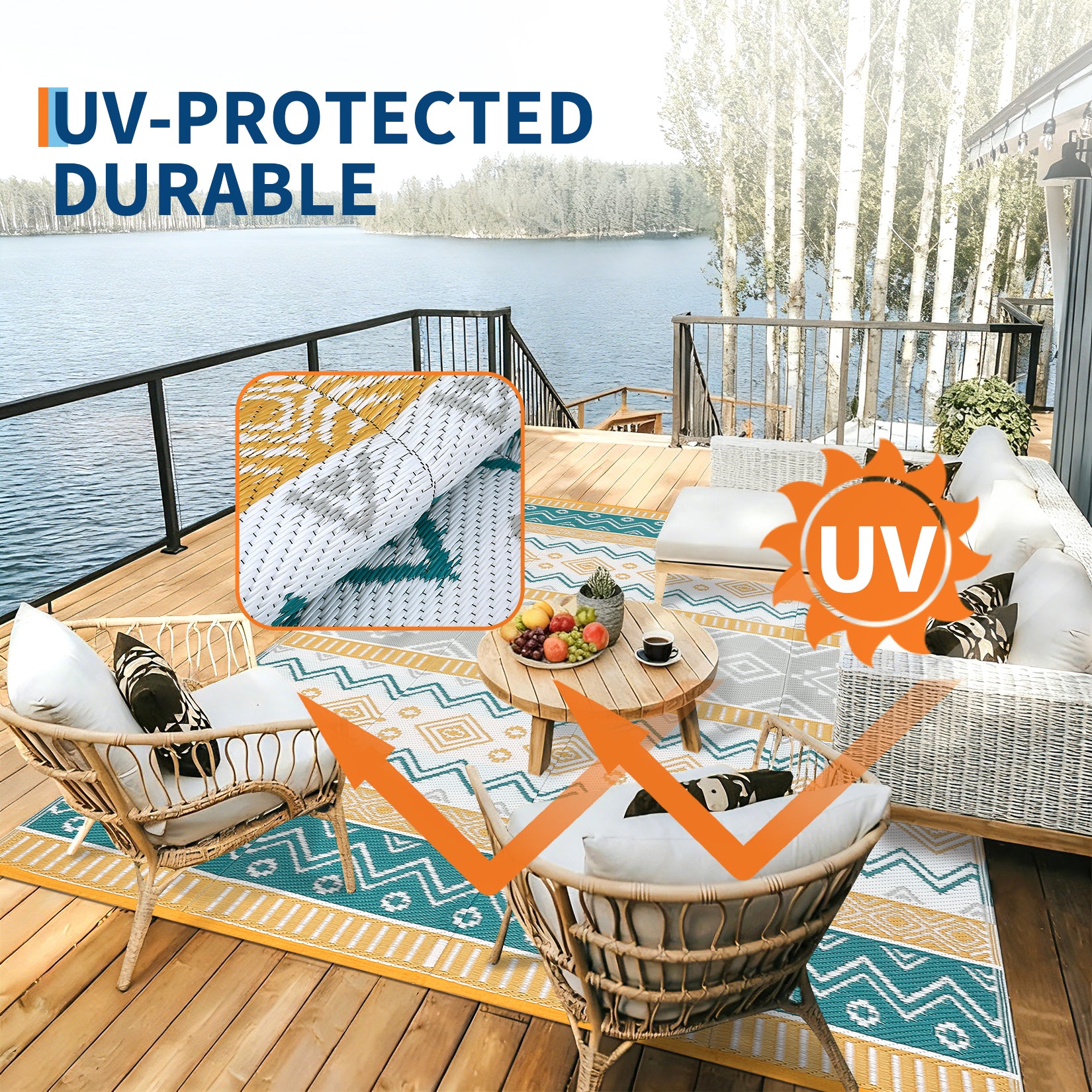 Garvee Outdoor Area Rug Waterproof Plastic Straw Rug, Boho Reversible RV Mat, Stain-Resistant Indoor Outdoor Carpet for Picnic, Deck, Balcony, Beach, Patio, 10' × 20'