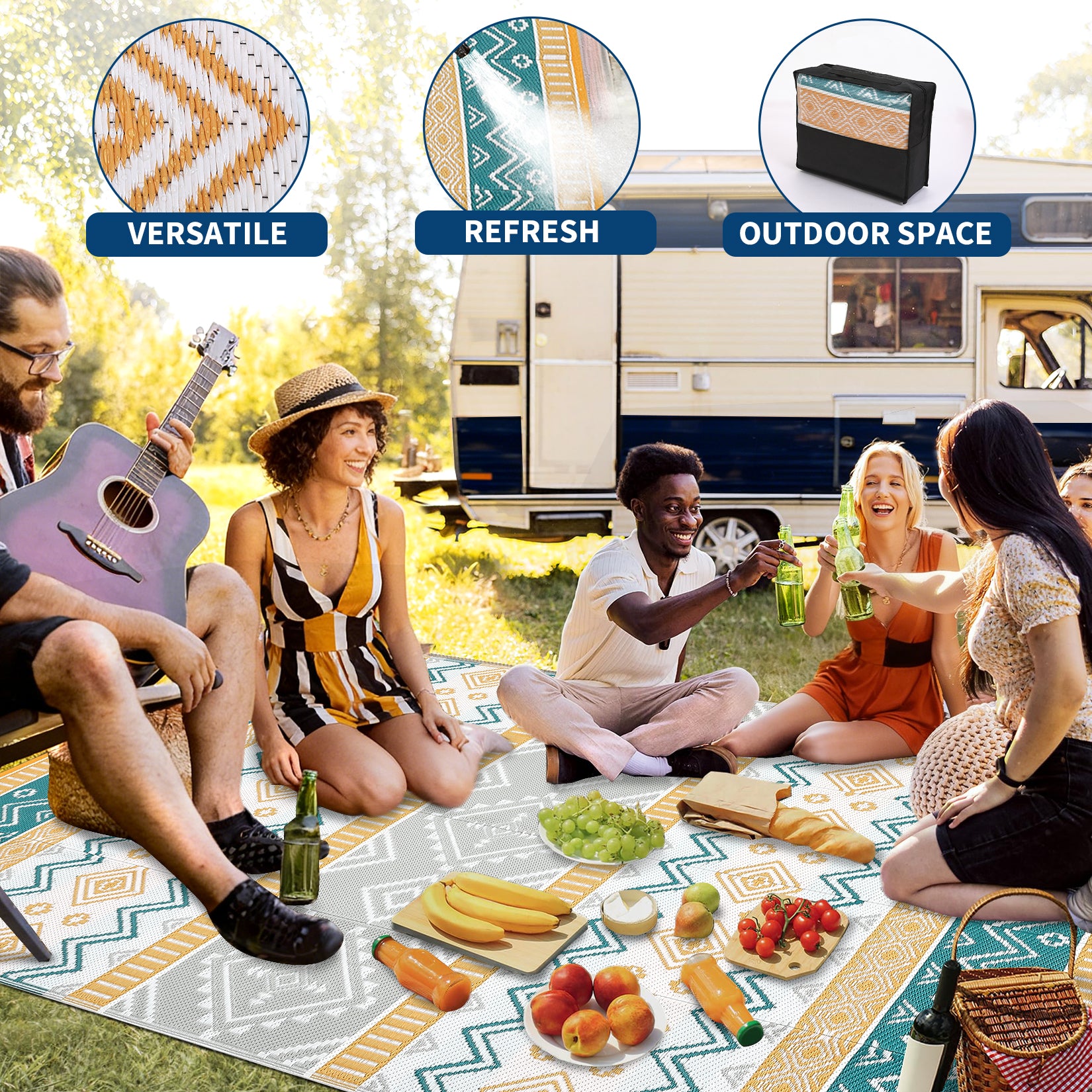 Garvee Outdoor Area Rug Waterproof Plastic Straw Rug, Boho Reversible RV Mat, Stain-Resistant Indoor Outdoor Carpet for Picnic, Deck, Balcony, Beach, Patio, 10' × 20'
