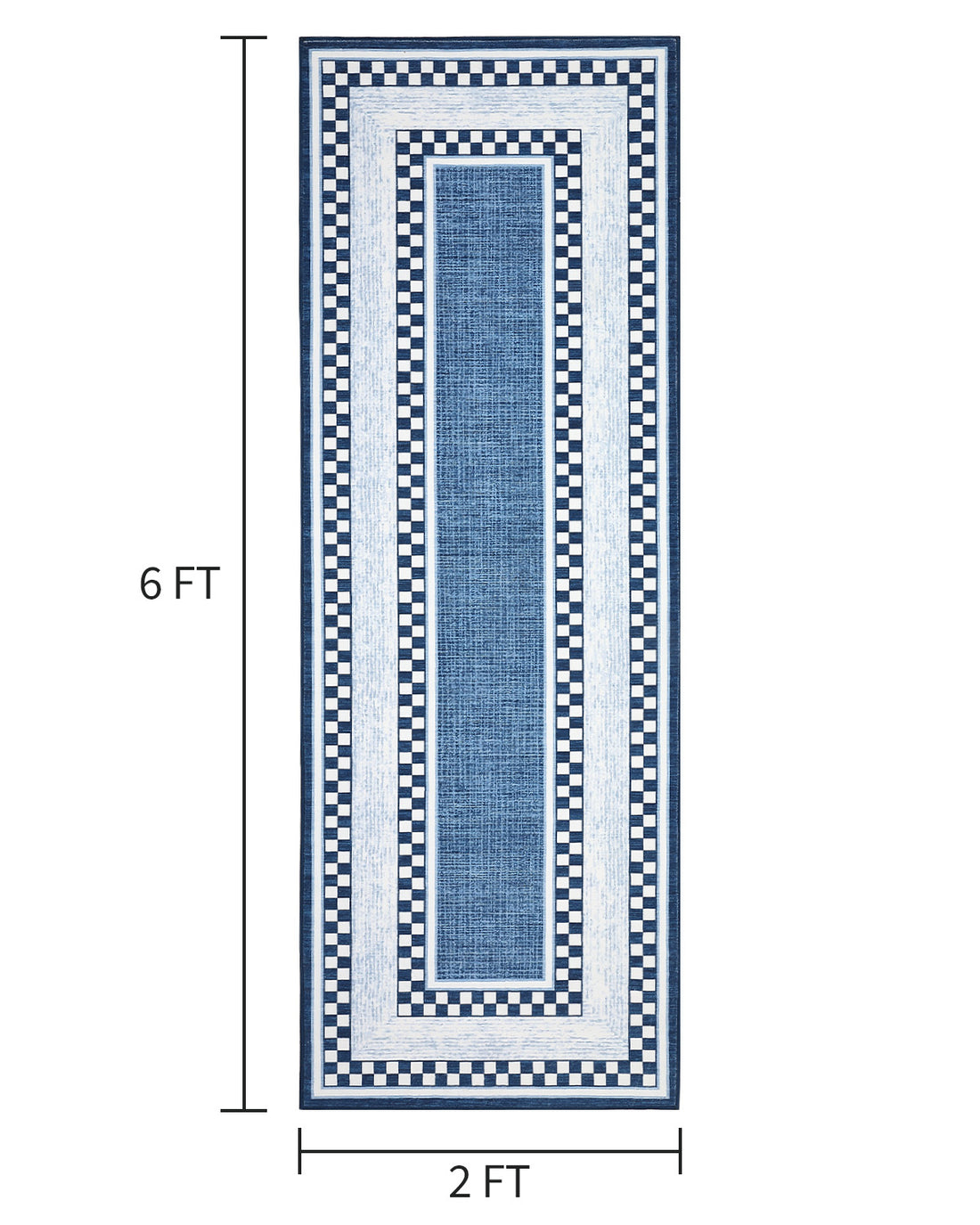 Garvee Area Rug 2x6 Blue, No Slip Washable Low-Pile Rug, Modern Checkered Pattern, Under Bed Carpet for Living Room Bedroom Dining Room