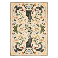 Garvee 8x10 Cat Floral Area Rug, Washable Non-Slip Low Pile Soft Vintage Botanical Animal Rug for Living Room Bedroom Nursery Playroom, Camel