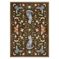 Garvee 5x7 Cat Floral Area Rug, Washable Non-Slip Low Pile Soft Vintage Botanical Animal Rug for Living Room Bedroom Nursery Playroom, Brown