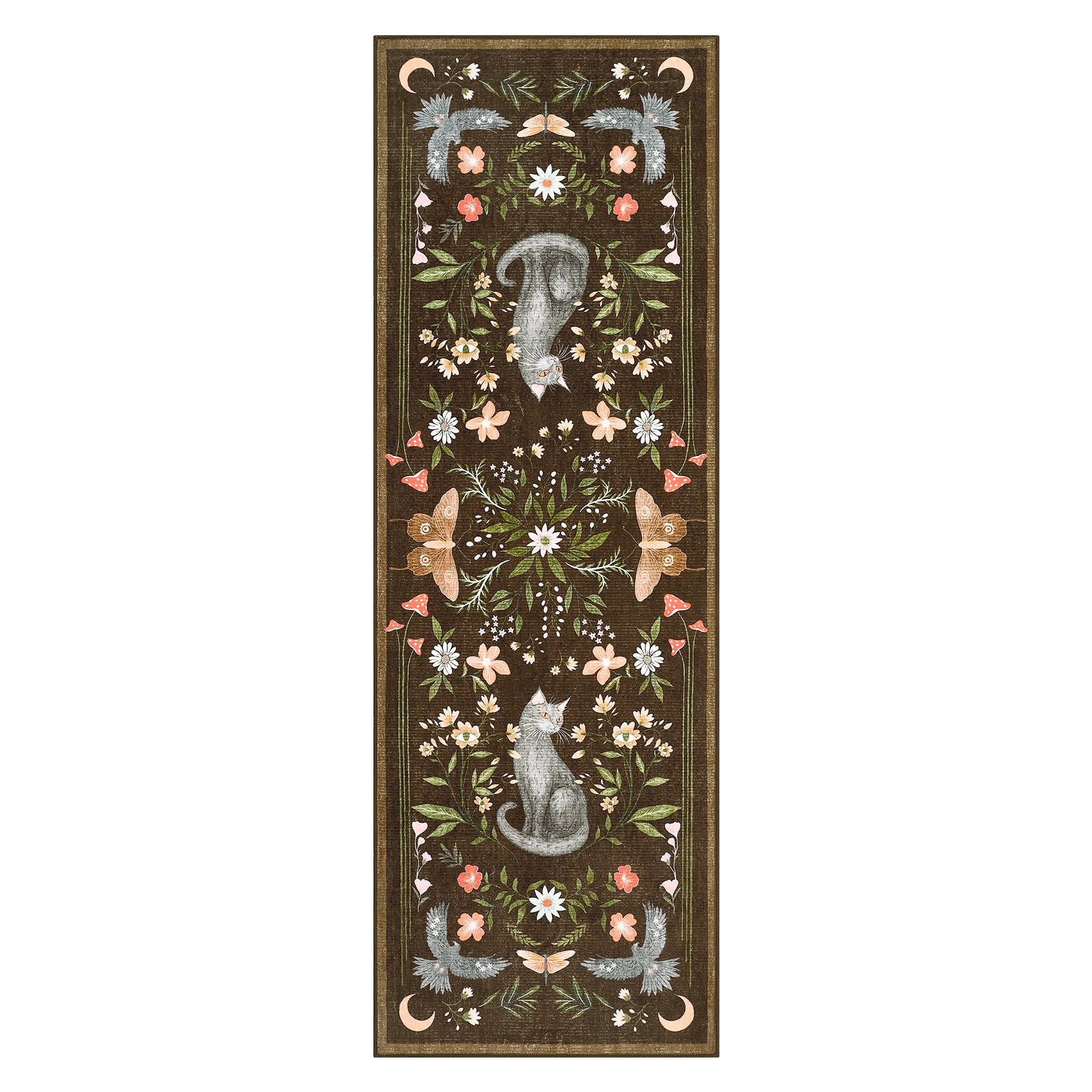 Garvee Mystic Cat Washable Runner Rug 2x6 Soft Non-Slip Synthetic Fiber Floral Design for Kitchen Hallway Entryway