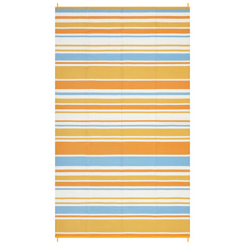 Garvee Outdoor Rug 8x10 Colorful Geometric Lines Plastic Straw Reversible Patio Rug Orange Yellow Blue White