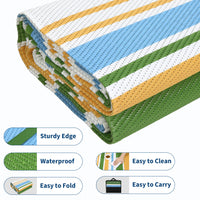 Garvee 9x12 Outdoor Rug Modern Geometric Reversible Plastic Straw UV Resistant Stain Large Rug for Balcony Deck Beach Yellow Blue Green White