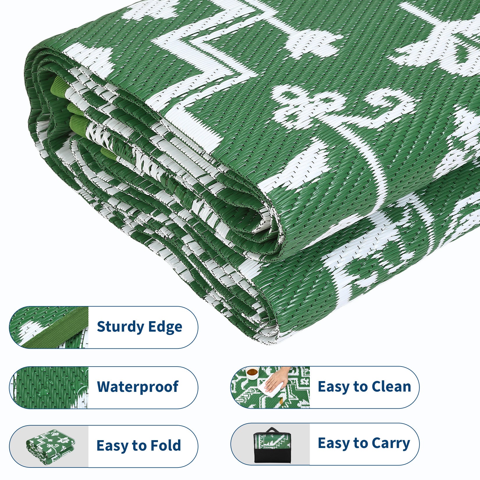 Garvee 9x18 Outdoor Rug Plastic Straw Patio Rug Waterproof UV Resistant Backyard Porch Deck Green White
