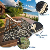 Garvee Waterproof 9x12 Outdoor Rug Reversible Plastic Straw Rug for Patio, Camping, Beach Black/Coffee