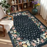 Garvee Black 4x6 Washable Floral Area Rug With Non-Slip Backing For Bedroom Living Room Dining Room, Low-Pile Carpet - Black