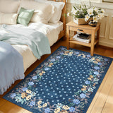 Garvee Blue 4x6 Washable Floral Area Rug with Non-Slip Backing for Bedroom Living Room Dining Room - Blue
