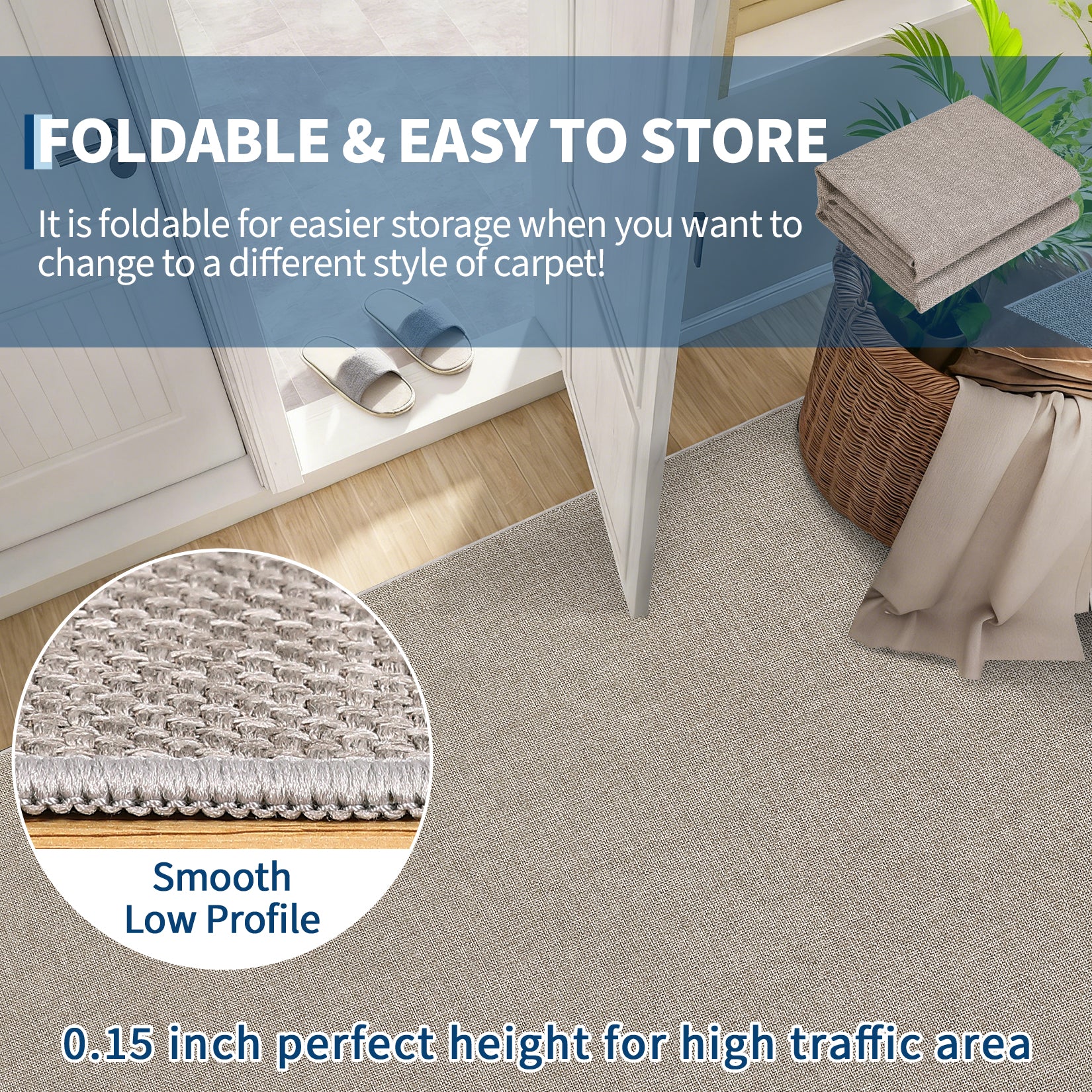 Garvee Woven Textured Area Rug 5x7 Washable Non-Slip Low Pile Carpet Taupe for Living Room Bedroom Nursery