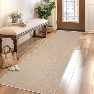 Garvee Washable Runner Rug 2x6 Sand Beige Non Slip Thin Foldable Runner for Entryway Kitchen Bathroom