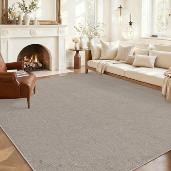 Garvee Large Washable Rug 9x12 Taupe Modern Solid Non-Slip Woven Textured Rug for Living Room Bedroom Office