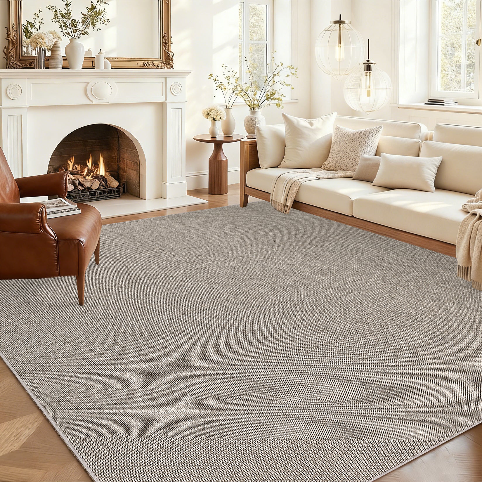 Garvee Woven Textured Area Rug 5x7 Washable Non-Slip Low Pile Carpet Taupe for Living Room Bedroom Nursery