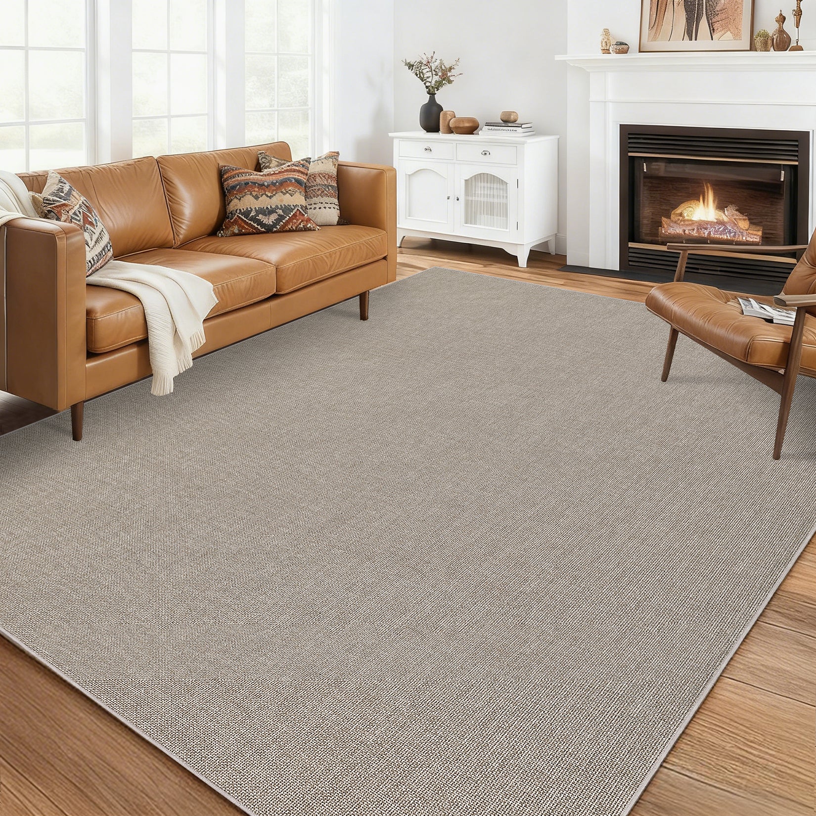 Garvee Woven Textured Area Rug 5x7 Washable Non-Slip Low Pile Carpet Taupe for Living Room Bedroom Nursery