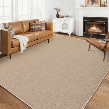 Garvee Modern Solid Washable Rug 8x10 Sand Beige Ultra-Thin Non-Slip Indoor Carpet for Living Room Bedroom Office Dining Room
