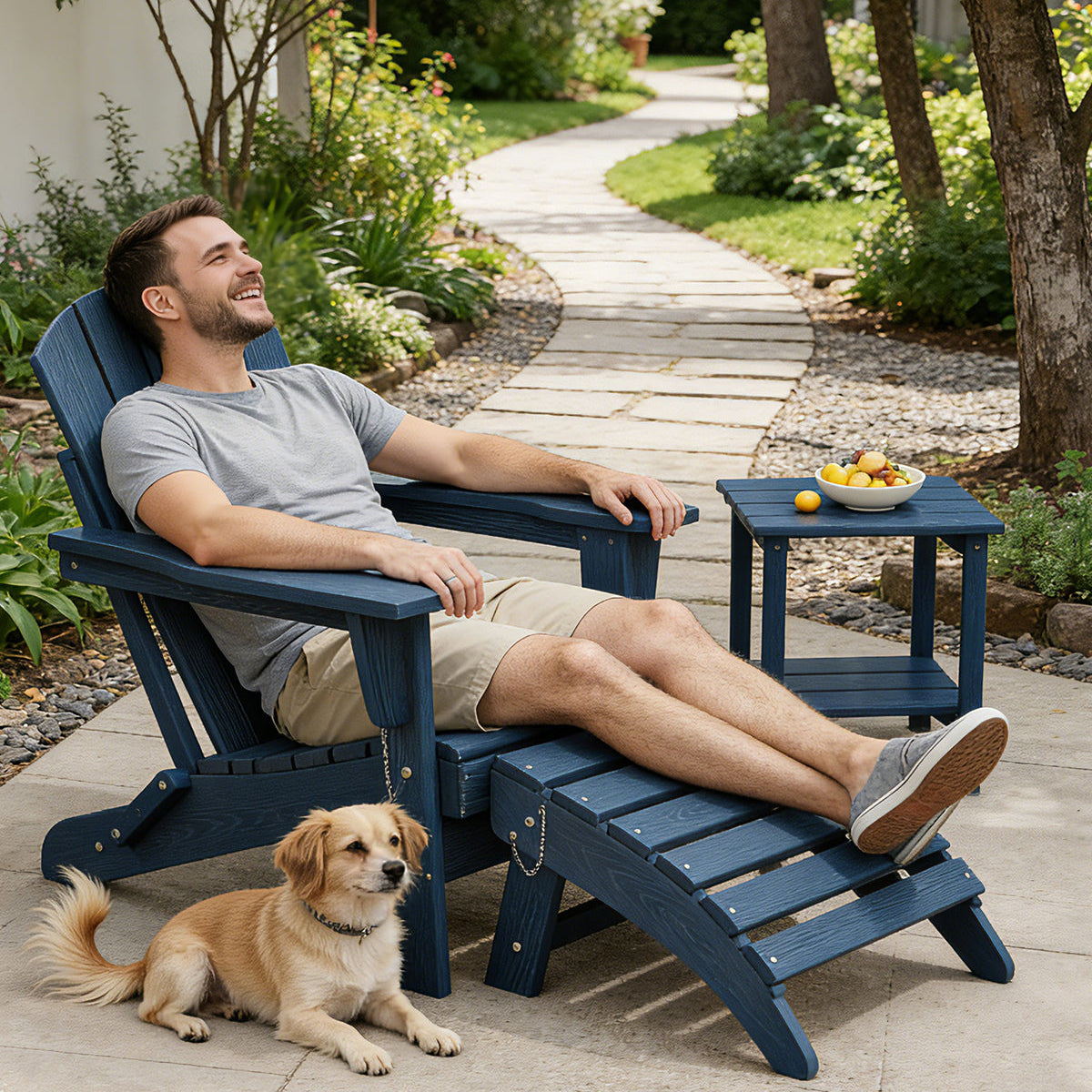 Garvee Folding Adirondack Ottoman - HDPE All-Weather Outdoor Footrest for Patio, Deck, Lawn, Poolside - Weather-Resistant, Durable - Compatible with Adirondack Chair - Navy Blue, 1 Piece