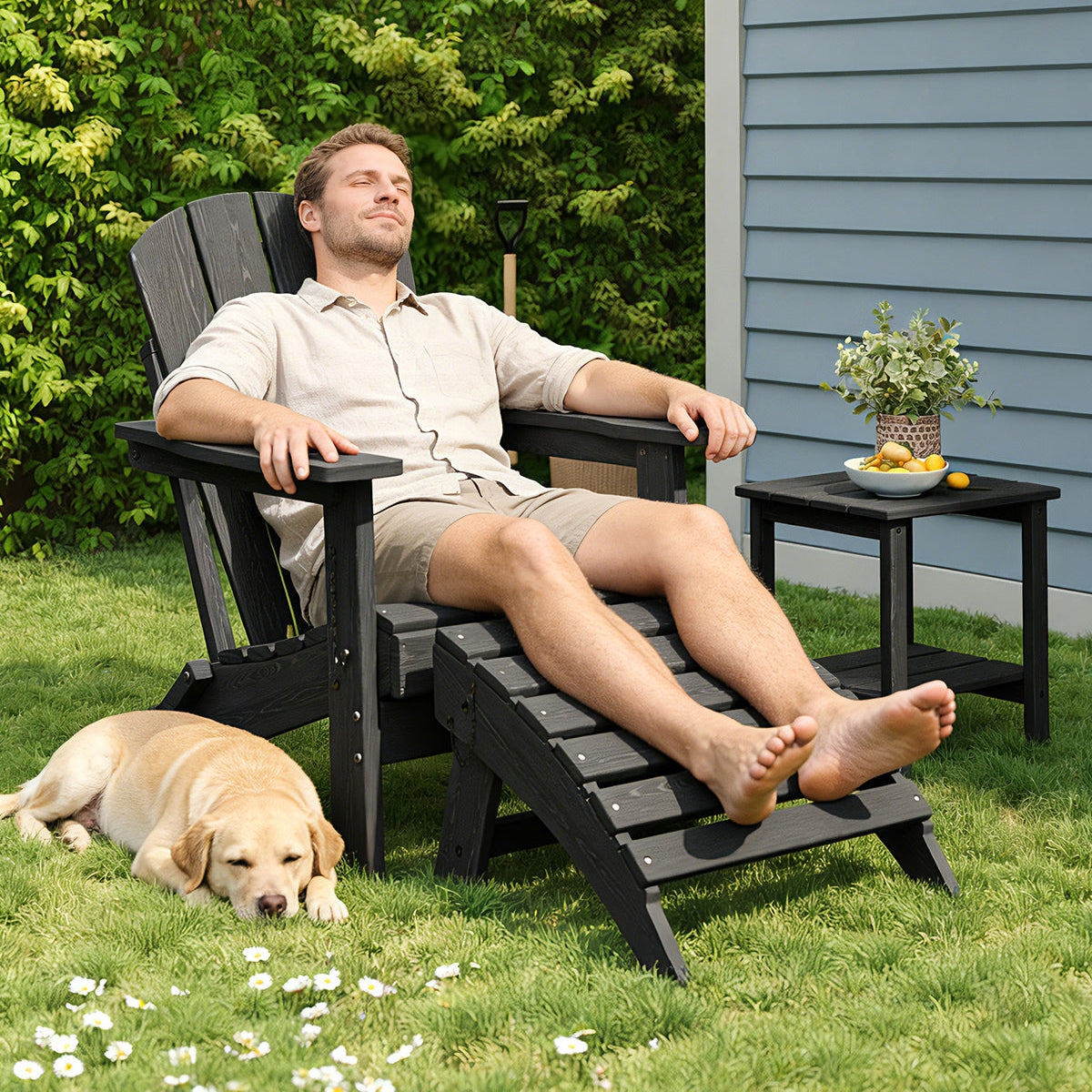 Garvee Folding Adirondack Ottoman Set of 2 - HDPE All-Weather Outdoor Footrests for Patio, Deck, Backyard, Poolside - Durable, Weather-Resistant - Compatible with Adirondack Chair - Black, 2-Pack