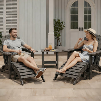 Garvee Folding Adirondack Ottoman - HDPE All-Weather Outdoor Footrest for Patio, Deck, Backyard, Poolside - Weather-Resistant, Easy to Store - Compatible with Adirondack Chair - Grey, 1 Piece