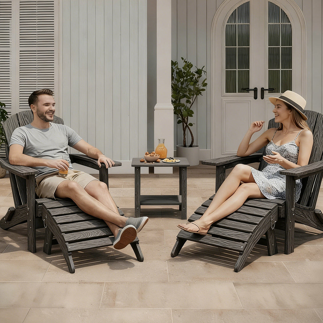 Garvee Folding Adirondack Ottoman - HDPE All-Weather Outdoor Footrest for Patio, Deck, Backyard, Poolside - Weather-Resistant, Easy to Store - Compatible with Adirondack Chair - Grey, 1 Piece