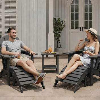 Garvee Folding Adirondack Ottoman - HDPE All-Weather Outdoor Footrest for Patio, Deck, Backyard, Poolside - Weather-Resistant, Durable - Compatible with Adirondack Chair - Black, 1 Piece