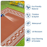 Garvee 9' × 18' Outdoor Rug, Waterproof Reversible Plastic Straw Patio Mat with Stakes, Lightweight Foldable RV Camping Rug for Deck, Balcony & Beach, Terracotta/White