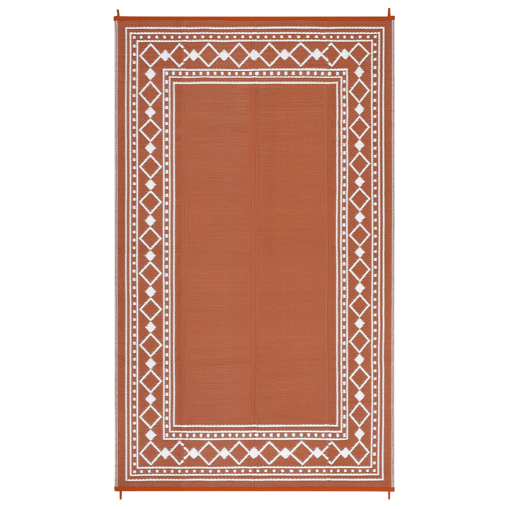Garvee 9' × 18' Outdoor Rug, Waterproof Reversible Plastic Straw Patio Mat with Stakes, Lightweight Foldable RV Camping Rug for Deck, Balcony & Beach, Terracotta/White