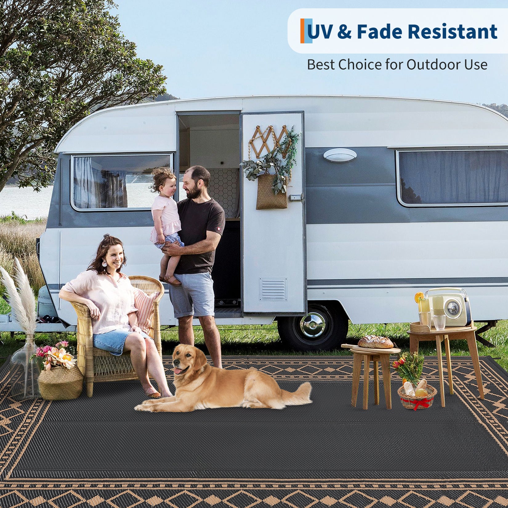 Garvee Outdoor Rug 8x10 Waterproof Plastic Straw Patio Mat Reversible Dark Brown for RV Camping Deck Balcony