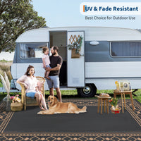 Garvee Outdoor Rug 8x10 Waterproof Plastic Straw Patio Mat Reversible Dark Brown for RV Camping Deck Balcony