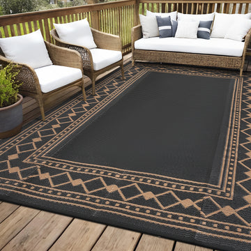 Garvee Outdoor Rug 8x10 Waterproof Plastic Straw Patio Mat Reversible Dark Brown for RV Camping Deck Balcony